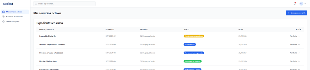 Panel de control para gestorías - Sociex
